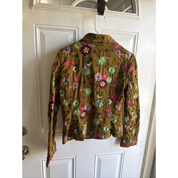 Johnny Was Women's M Embroidered Floral Blazer Jacket Olive Cotton - Picture 6 of 10